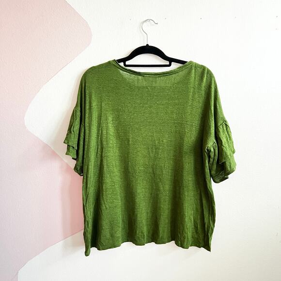 J Jill Love Linen Green‎ Top Lightweight Casual Cottagecore Quiet Luxury Medium - Picture 2 of 6